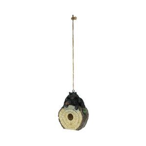 Playful Black Bears On Cut Log Polyresin Hanging Birdhouse